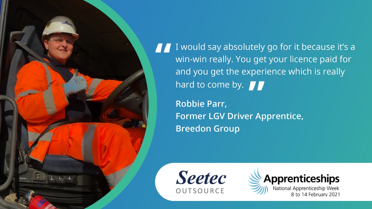 SeetecTraining's tweet photo. 🚩 Robbie was looking for a change and wanted a job that got him out of the office. He successfully completed his apprenticeship and is now employed full-time as an LGV driver. 🚛 ✅

Find out more ⏩ https://t.co/DAZc5wgueg

#NAW2021 #BuildTheFuture @breedongroup #SEEDIFFERENT https://t.co/9JKieYzXux