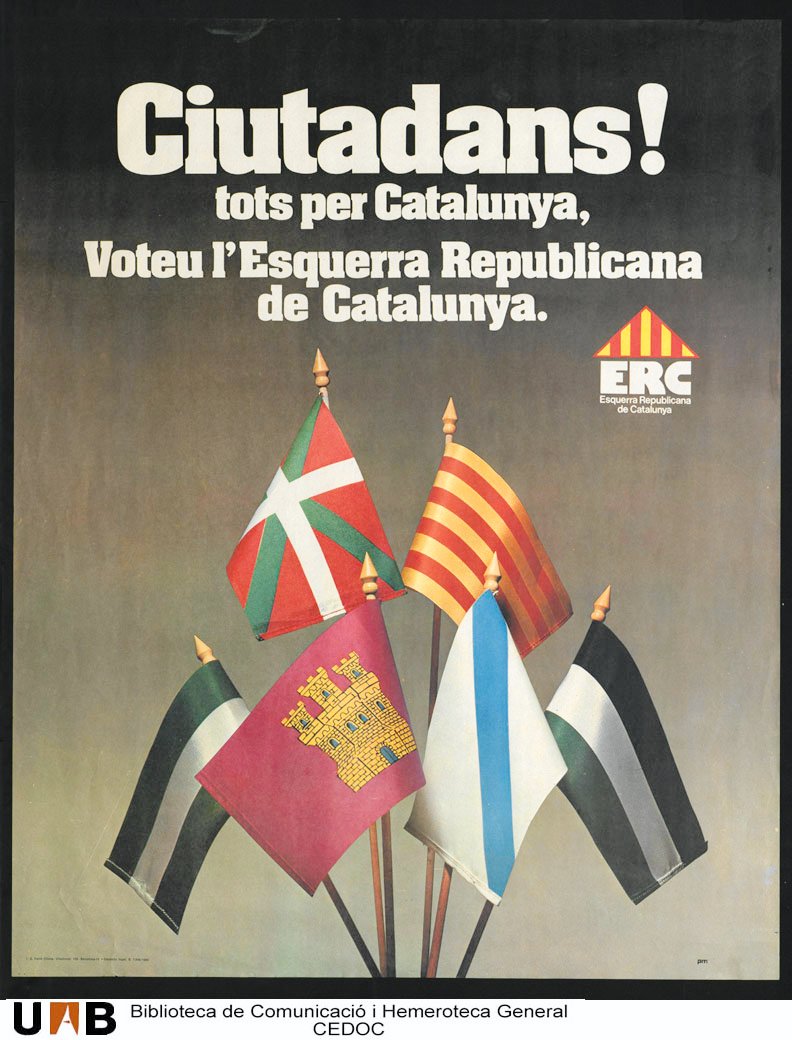 ERC fa una campanya heterogènia. Es reivindica com a força històrica de govern a través de tots els presidents republicans (amagant Tarradellas). Interpel·la votants d'origen espanyol amb inclusió dels seus símbols, però també l'electorat de CiU (Seguretat, Catalanitat, Economia)