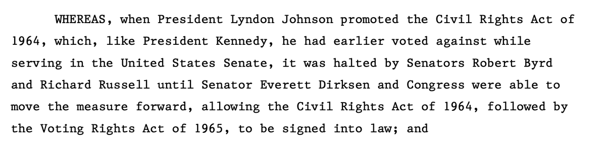 The next paragraph:Um, no, LBJ did not vote against the CRA of 1964 as a senator. What?He voted against civil rights laws a decade earlier, but voted for the CRA of 1957 & 1960 and *strengthened* the CRA of 1964 & pushed for it.But Dirksen gets *all* credit for passing it!