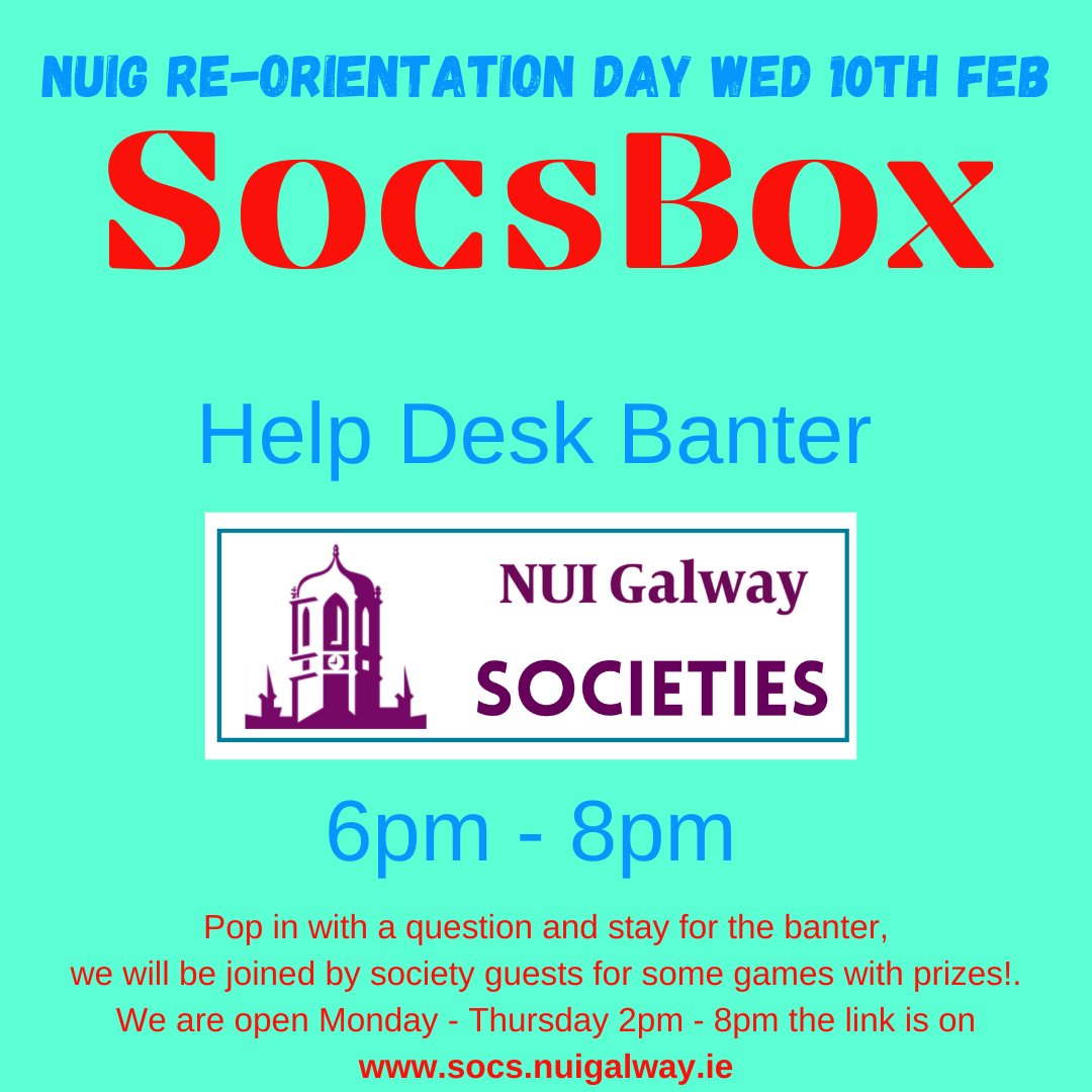 UniOfGalwaySU's tweet photo. Some of the Re-Orientation Day events happening this evening

More info: https://t.co/kJkaRgLDTa

#NUIGWhatsOn https://t.co/4gspX4ZVbY