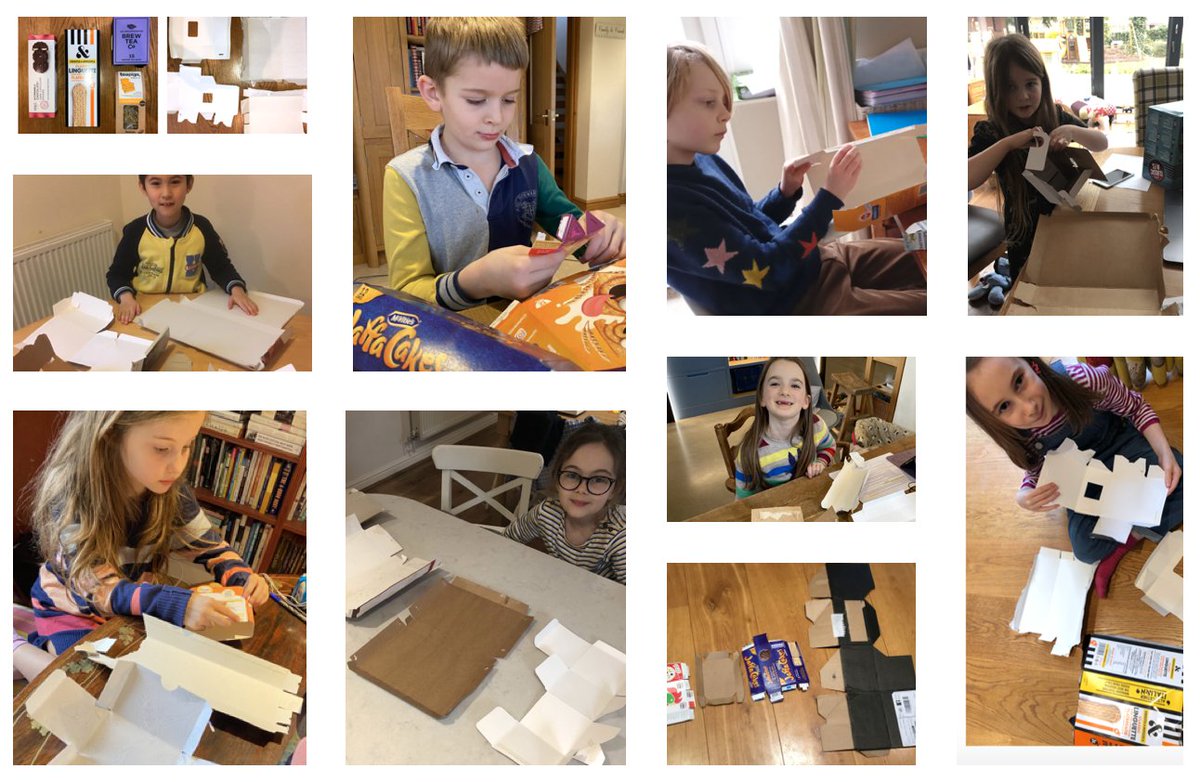 StMargs_Year3's tweet photo. Another busy day of remote learning for Year 3, @StMargaretsPrep! Rounded off nicely with our DT where we have been investigating packages to find their nets. #StMargsDT #packagingdesign https://t.co/IL6tGNuxnE