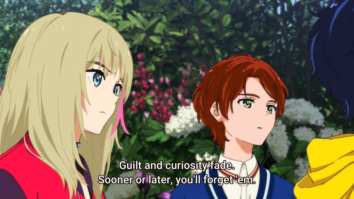 but for everyone's. A solution that doesn't necessarily solve anything. I've mentioned it before that guilt, or rather the root of guilt which is sin, can either be forgiven, or forgotten. Rika is suggesting that the latter might just be what they need. To forget and run away.