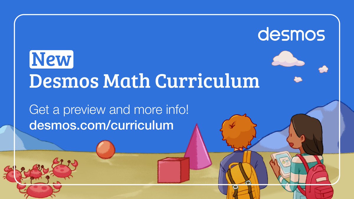 Desmos's tweet image. 🎉 It’s here! You can now preview our favorite lessons in the core Desmos Math Curriculum, all wrapped up in its shiny new Desbook wrapper.

See it yourself and get more info about bringing it to your school or district. 👇

desmos.com/curriculum