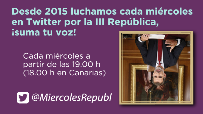 Famelica_legion's tweet photo. Todos los miércoles a partir de las 19.00 h (18.00 h en Canarias) tuiteamos por la III República con el hashtag de @MiercolesRepubl, ¡suma tu voz! ❤️💛💜
#Pasapalabra190 #ElPalcodelFalla11 https://t.co/TRU27RT9w5