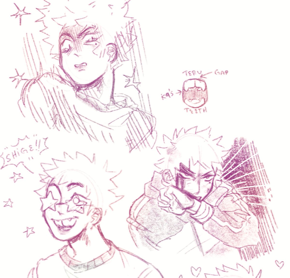 SOME TERU EXPRESSION DOODLES FROM LAST NIGHT!! boy has tooth gap, canines, AND a mole under his left eye yupyup??
[#mobpsycho100 #mp100 #terukihanazawa #art] 