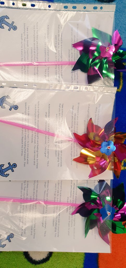 I sat at my desk making these mini windmills at 7:30 this morning...ready to be delivered to homes for another Zoom anxiety intervention with some children. They worked SO well!