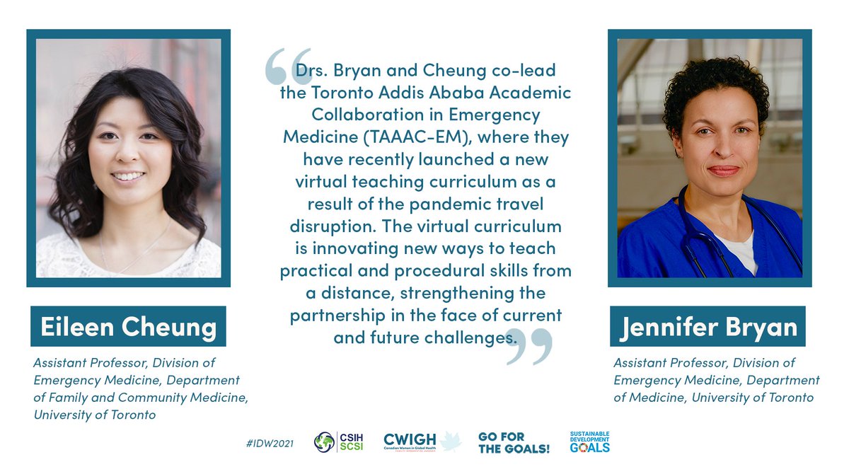 Can Global Health │ Santé mondiale Can (@cagh_acsm) on Twitter photo Dr. Eileen Cheung & <a href="/DrJBryan/">Jennifer Bryan</a> co-lead the Toronto Addis Ababa Academic Collaboration in Emergency Medicine. Together, they launched a new virtual teaching curriculum as a result of the pandemic travel disruption ➡️ ghem.ca/project/taaac-…
#CWIGH #FCSM #IDW2021 #GoForTheGoals Dr. Eileen Cheung & <a href="/DrJBryan/">Jennifer Bryan</a> co-lead the Toronto Addis Ababa Academic Collaboration in Emergency Medicine. Together, they launched a new virtual teaching curriculum as a result of the pandemic travel disruption ➡️ ghem.ca/project/taaac-…
#CWIGH #FCSM #IDW2021 #GoForTheGoals