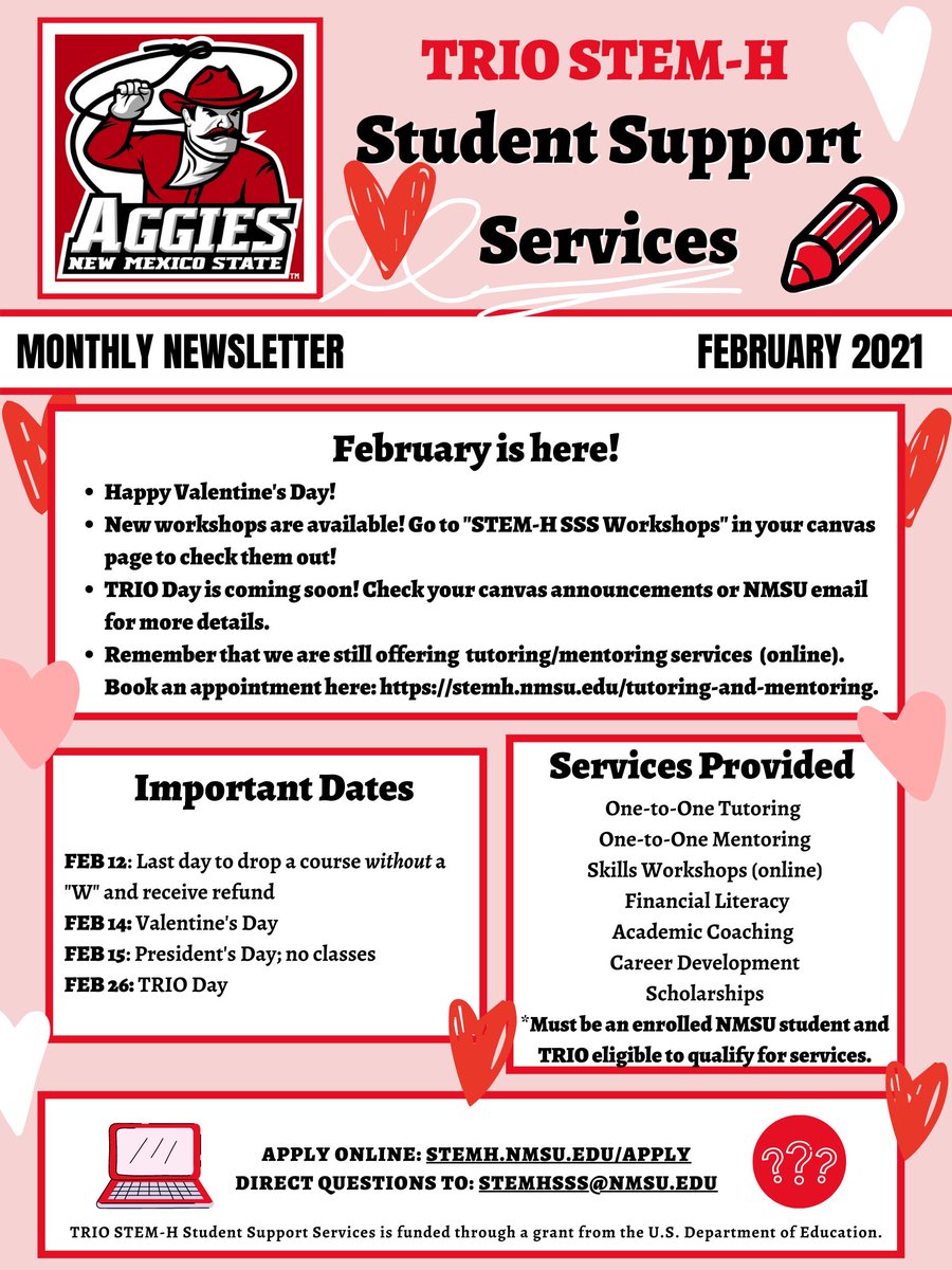 February is here! Read our monthly newsletter for important dates and updates. #NMSU #trioworks 😄💖