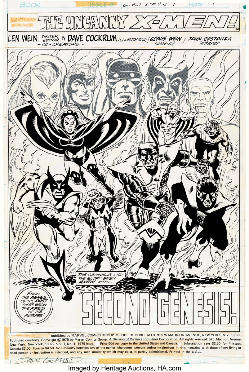 Giant-Size X-Men features the first appearances of Storm, Nightcrawler, Colossus, & Thunderbird. All credited as being created by Len Wein & Dave Cockrum.