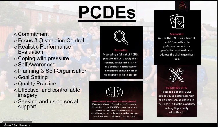 sbroughtz's tweet photo. @leinsterrugby COE Talent Development webinar with @AineGreyMatters from @dcu_shhp sharing PCDEs research with our #rugby community #rockyroad https://t.co/Sqxoobq93P