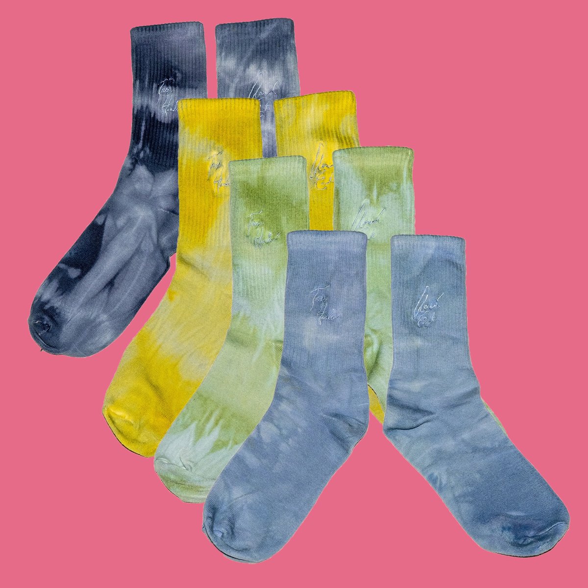 Hi! Socks up in store. Hand dyed by me Jonas and Fleurotica :) aerialeast.net