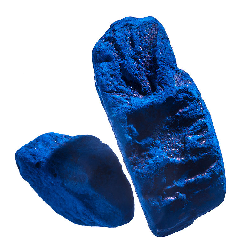 Another way to get a blue color, especially useful for dyes and makeup, was from some plants which mostly grew in India.Romans had robust trade with India, and "indigo" comes from latin "indico" - "from India"