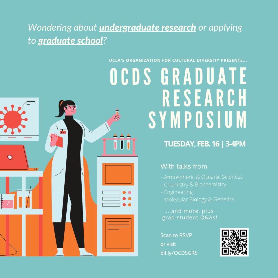 XEPatUCLA's tweet photo. Make sure to RSVP here (https://t.co/MBdtaY1xC7) for the OCDS graduate research symposium on feb 16! Our very own @Zoeapie and @JordynMoscoso along with other students will be giving talks :) Pass this along and see you there! https://t.co/vhZU2nQ9dh