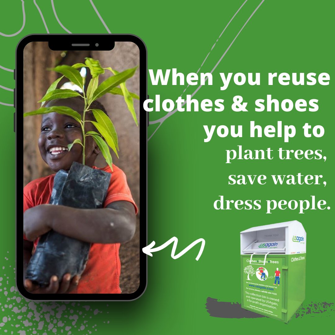 USAgainTweets's tweet photo. Finding yourself with outgrown clothes and shoes? Pack them up and bring them to a bin (TreeMachine) near you!  Let’s give them a chance to be reused. Every time you fill a bin, 1 tree is planted! Together we can make a difference for PEOPLE and PLANET. 
 https://t.co/6IjCoLEoSe https://t.co/iuS90hDN83