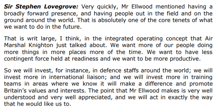 ...Sir Lovegrove says there's an aim of having more of a forward presence and crucially, "less contingent force held at readiness". The first point is obvious from reading IOC 2025, the second point is perhaps more mysterious and ambiguous...