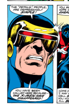 Cockrum also gave Cyclops a new, more rounded visor. You can see the older version (drawn here by Neal Adams) and then Cockrum drawing both versions on the same page.