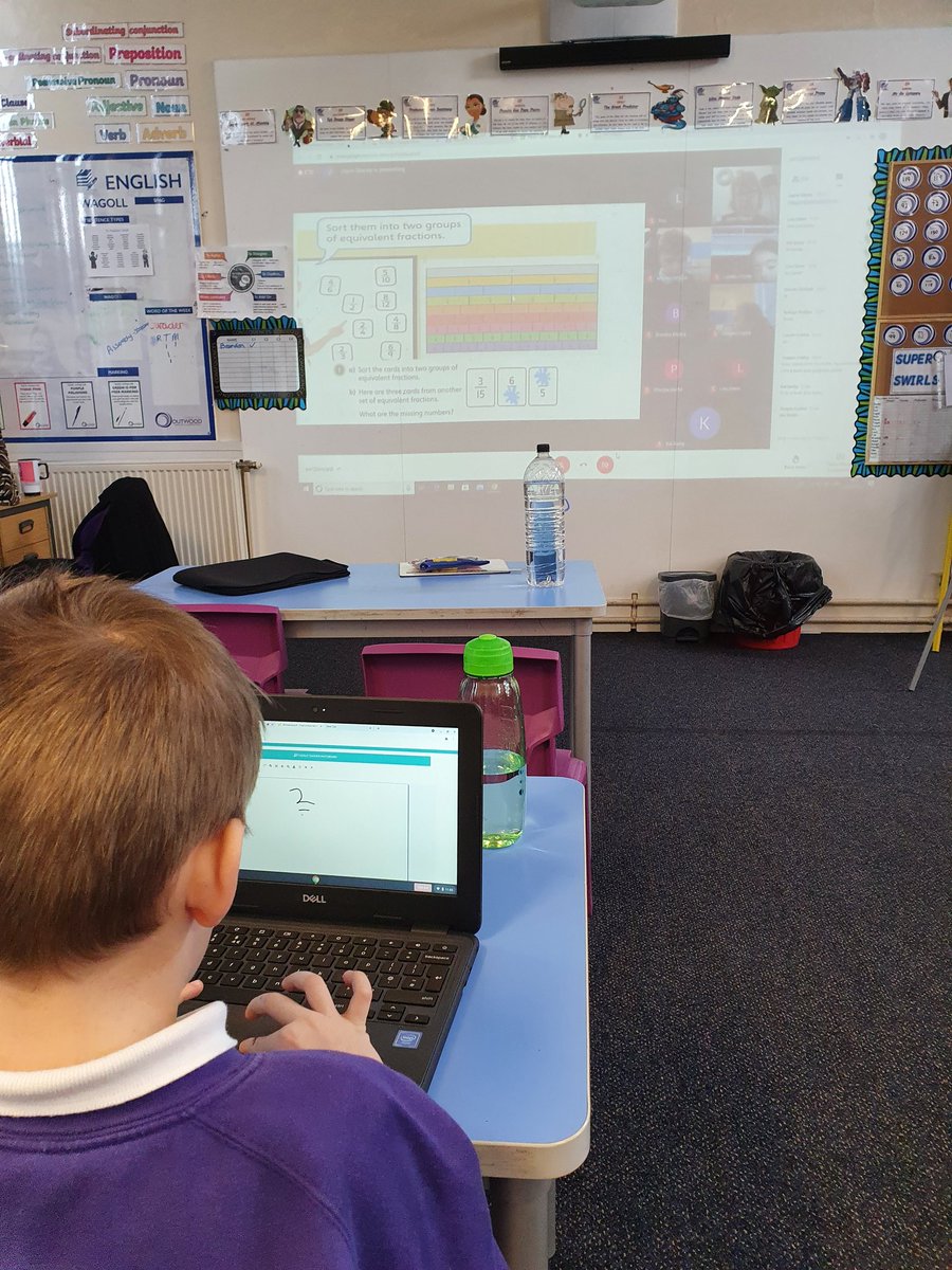 OPA_Newstead's tweet photo. Year 4 were working hard this morning with their live online maths lesson. They were finding equivalent fractions! #OPAMaths #BlendedLearning https://t.co/10LjhBo13U