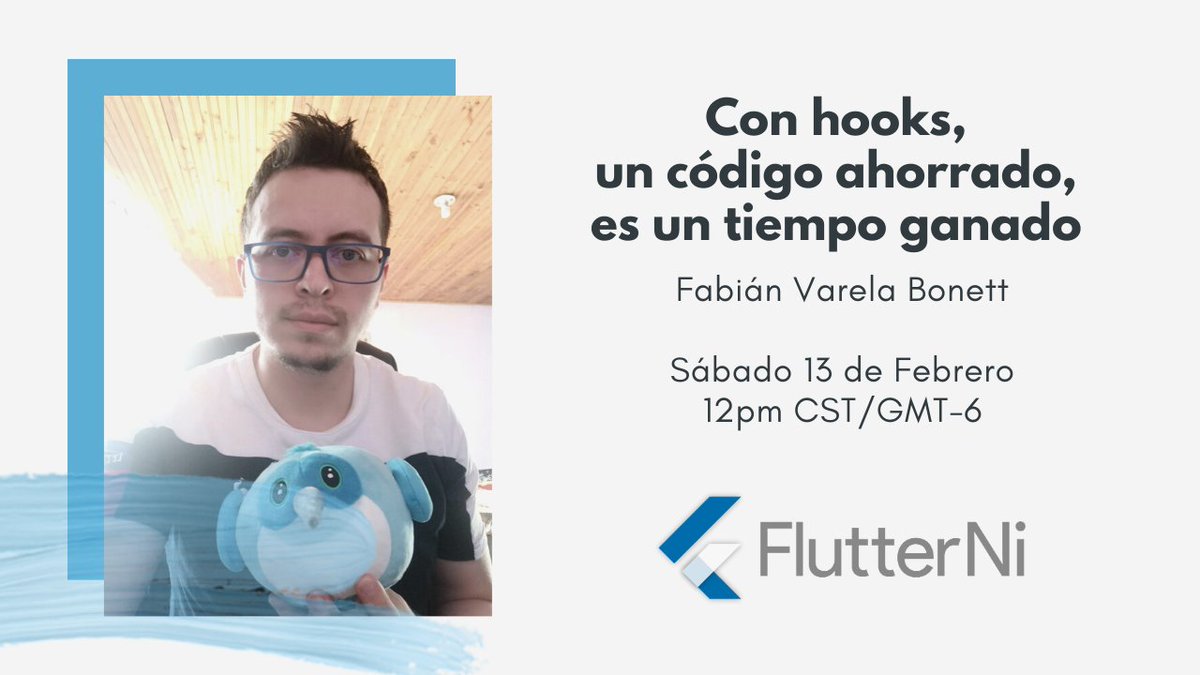 gdgmanagua's tweet image. 🔜 ATENCIÓN 🚀
Empezamos 2021 con @FlutterDev este sábado aprendiendo sobre #Flutter Hooks de la mano de @fabianvarelab.
🥳 De parte de #FlutterNi están invitados/as el 13 de febrero al mediodía en GMT-6.
@EsFlutter @flutter_es @Flutter_gt @FlutterHN @FlutterCR  @nlycskn
💙