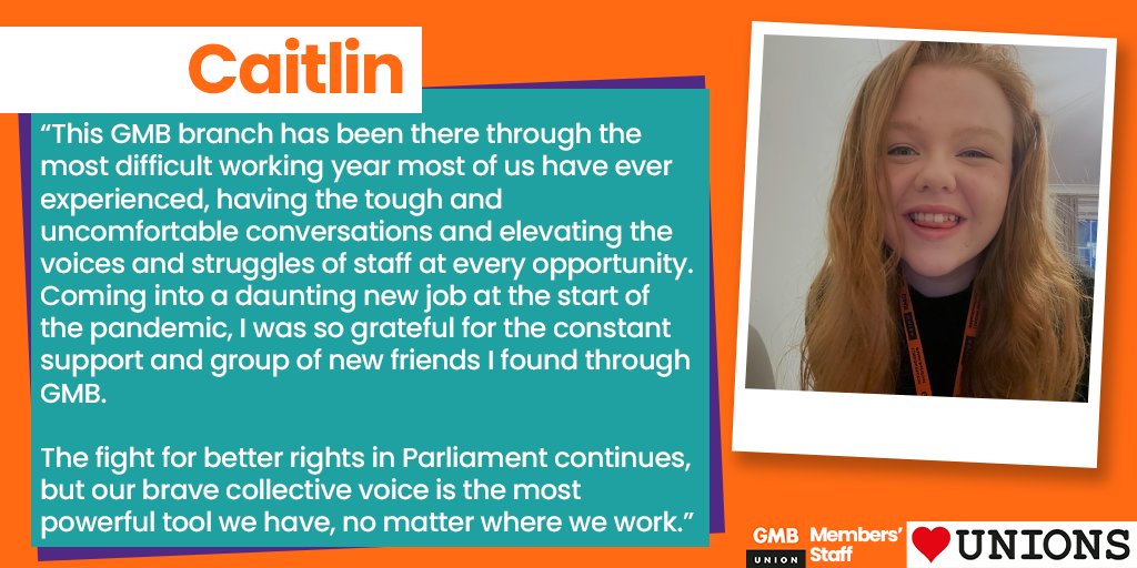 The fab  @CaitProwle tells us how GMB helped her as a new staff member in 2020:"Coming into a daunting new job at the start of the pandemic, I was so grateful for the support and friends I found through the GMB."  #HeartUnionsWeek