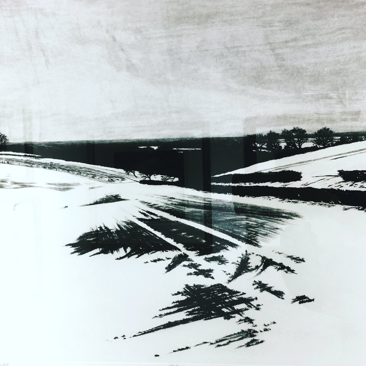 studio11hull's tweet photo. We definitely have Snow on the Wolds❄️ here it is as a dry point etching by #masterprintmaker - Melvyn Petterson 
Drypoint Etching- 94cm x 64cm plus frame. In the online shop 🏬 link ☝️ in bio 👍. Melvyn Petterson’s landscapes often centre around the  drama played out in nature. https://t.co/cM11NIezT6