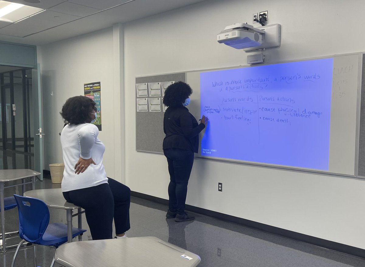 MadisonEla's tweet photo. Our Department Chair, @ChiomaUkabam, in the work modeling a strong writing strategy for one of our newer teachers. #STAARReady #ELAallday https://t.co/B6fSDQSvBI