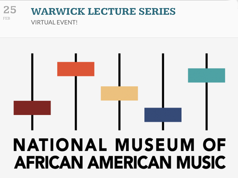 WilcoHeritage's tweet photo. The Heritage Foundation's 2021 Warwick Lecture Series kicks off THURSDAY, FEBRUARY 25 at 6 p.m. with special guest Dr. Marquita Reed-Wright, Collections Manager for the National Museum of African American Music. FREE VIRTUAL EVENT, register here:  https://t.co/TRFQkozUvR https://t.co/Dml0StFt6O
