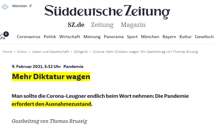 10/: The whole situation would be less concerning if there were media that would respect our fundamental rights. Instead, the influential German daily paper  @SZ made anticonstitutional statements by demanding “to dare more dictatorship” and to "declare the state of emergency". 