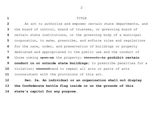 I know my colleague  @SenatorSantana sponsored, & I & most of my caucus co-sponsored her bill, SB 75, that bans the Confederate flag inside the Capital or on the grounds. It was sent to the Committee on Government Operations, also known as the place where bills go to die. 3/