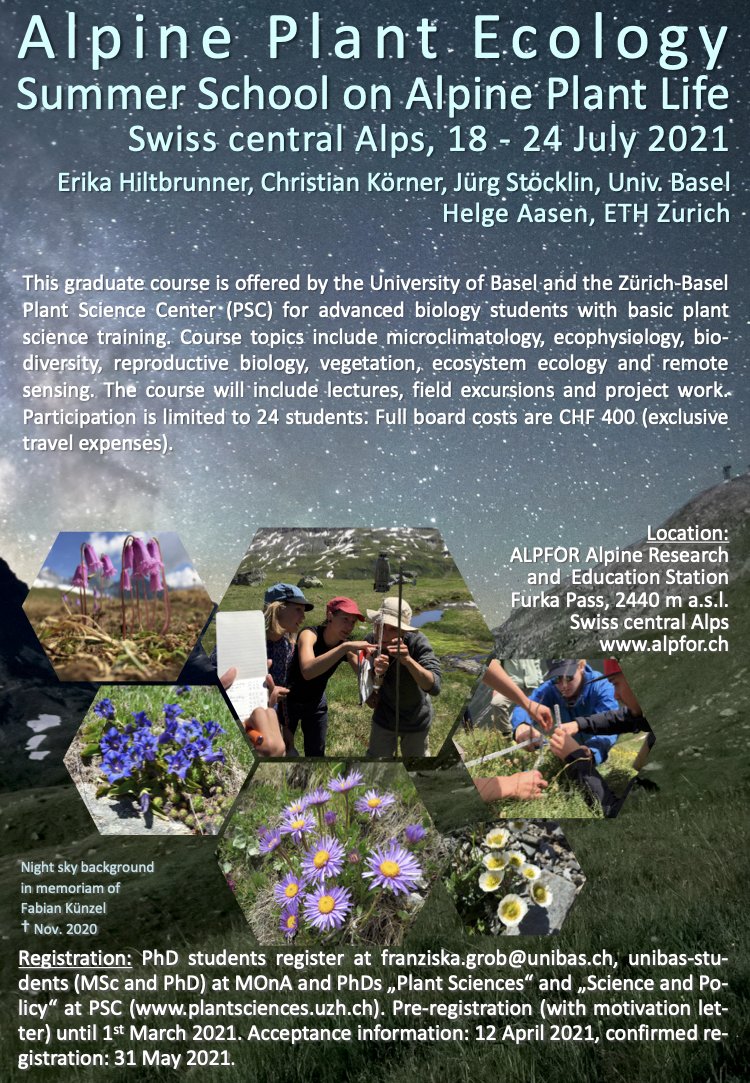 pamoehl's tweet photo. Alpine summer school at 2500 m in the Swiss Alps, featuring lots of teaching about #alpine #ecology and excursions in this fantastic environment. #ALPFOR Hosted by E. Hiltbrunner, J. Stöcklin and C. Körner. 

https://t.co/x6oFPU3cO1 https://t.co/EzVo8gTTPE