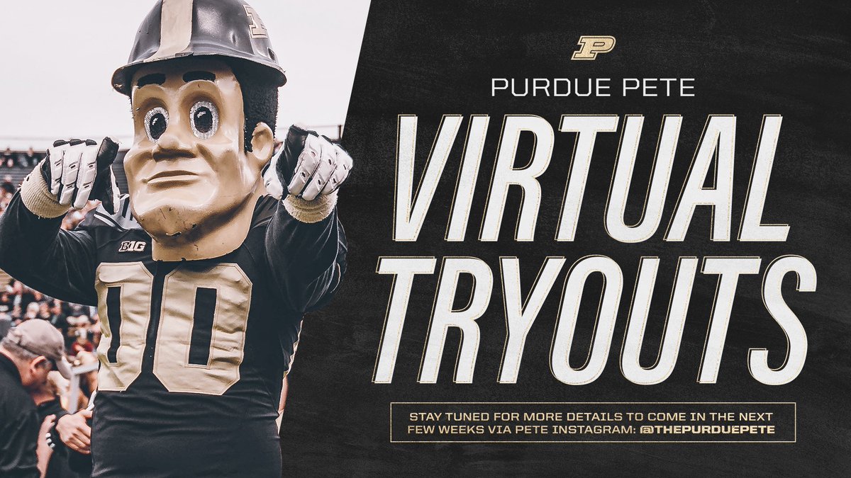 A pandemic isn't stopping me from meeting new friends virtually! Stay tuned on my Insta (ThePurduePete) to get specifics on how you can virtually tryout to be ME! #BoilerUp #Purdue #PurdueUniversity #cheer #mascot #PurduePete #tryout #virtual