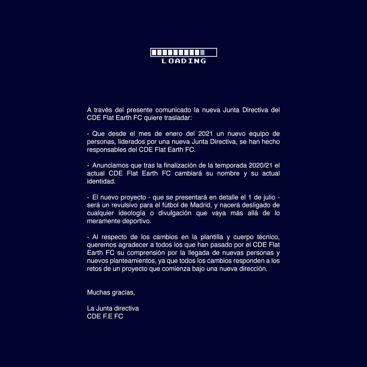⚽️COMUNICADO OFICIAL: Sobre la nueva situación del Flat Earth FC.