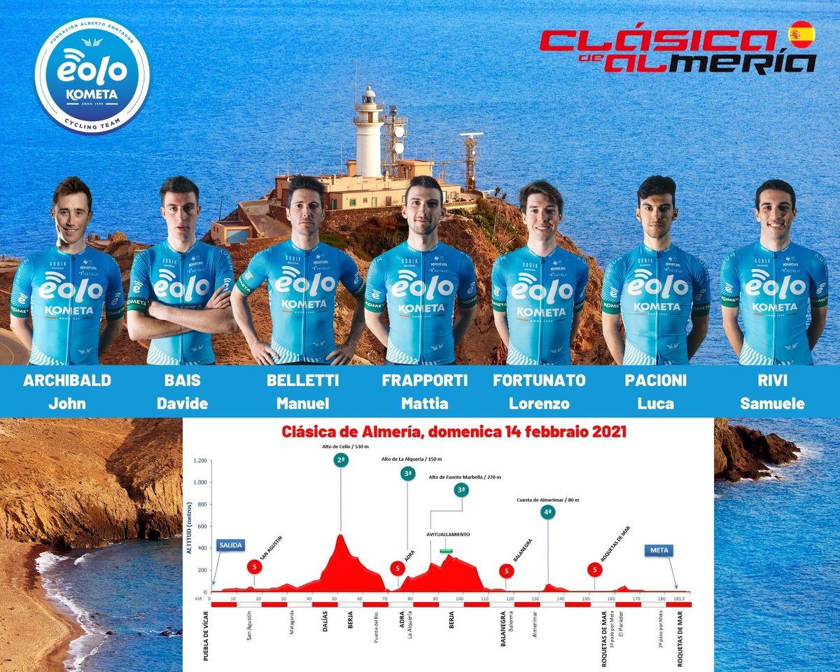 🔜 domenica 1️⃣4️⃣ febbraio la @EoloKometaTeam disputerà la 34°edizione della <a href="/Clasica_Almeria/">Clásica de Almería</a> 🚴‍♂️🇪🇸 con <a href="/jjzarchibald/">John Archibald</a> <a href="/davide_bais/">Davide Bais</a> <a href="/Manuelbelletti/">Manuel Belletti</a> <a href="/FrapportiMattia/">Frapporti Mattia</a> <a href="/lorenzfortunato/">Lorenzo Fortunato</a> <a href="/Lucapacio93/">luca pacioni</a> Samuele Rivi #quererespoder 💪

📰 Presentazione 👇

ivanbassodailyblog.com/presentazione-…