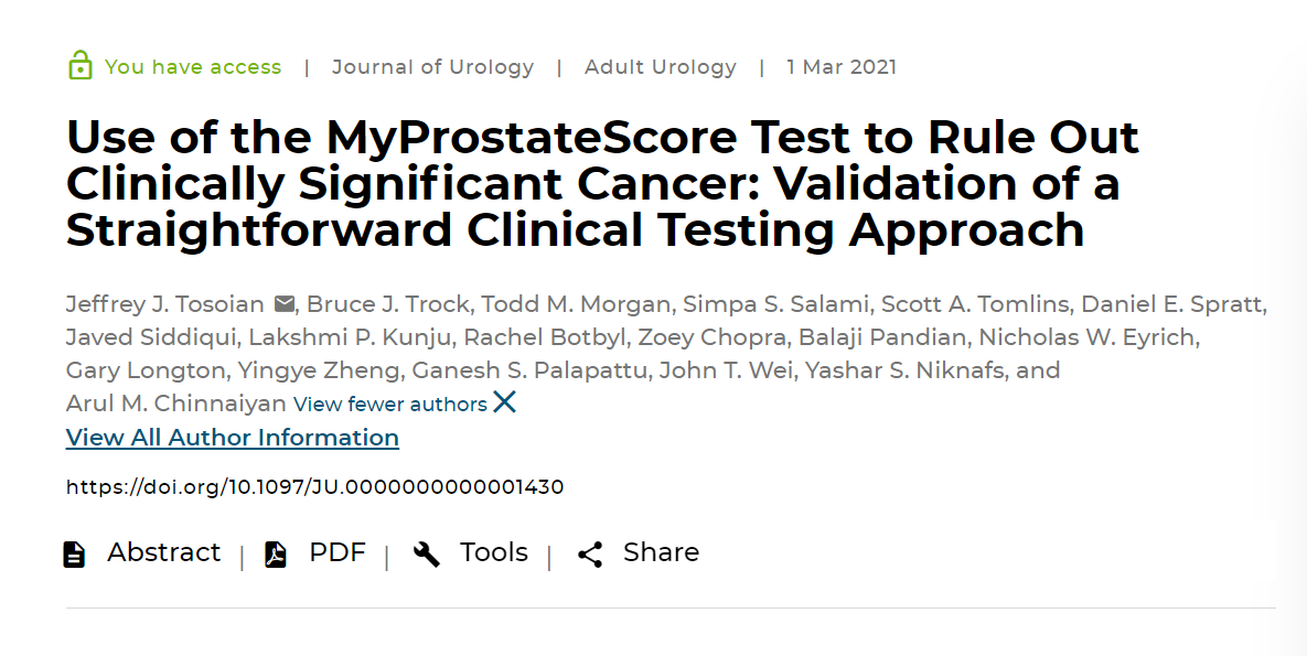 Out in the March issue of @JUrology: @UroDocJT, #ChinnaiyanLab & team find MyProstateScore testing for #ProstateCancer would have prevented 387 unnecessary biopsies (33%) in the study population, while missing only 10 grade group ≥2 cancers (3.0%). #pcsm

auajournals.org/doi/10.1097/JU…