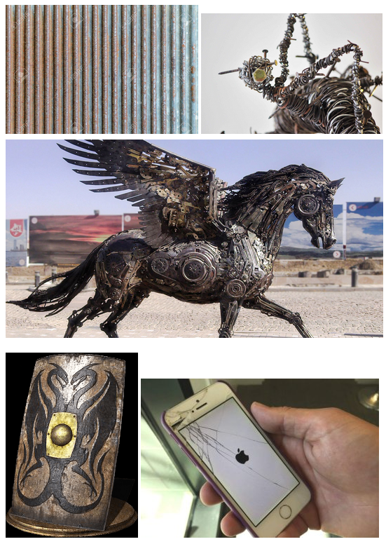 Then  @fromsmiling and  @DamianSommer created a mood board collage and small description for  @guinoir to draw inspiration from, with some hard rules such as "he needs to be holding a phone and have solar panels in his design"