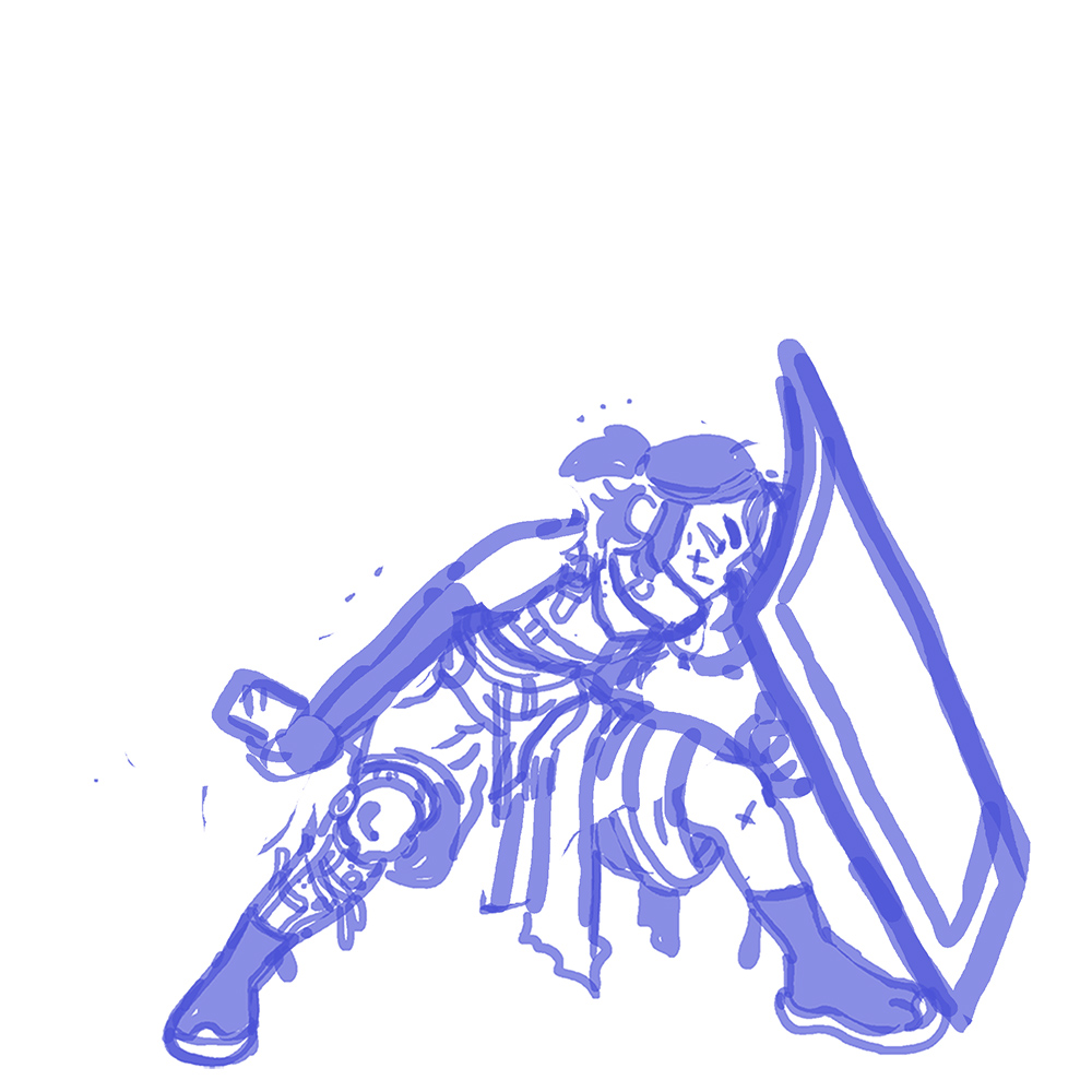 Following that,  @guinoir then sends a concept sketch and there's a back-and-forth. Sometimes there's more iteration on a concept, but for Keiban it was pretty close to perfect right away, though we tried some other shield positions.