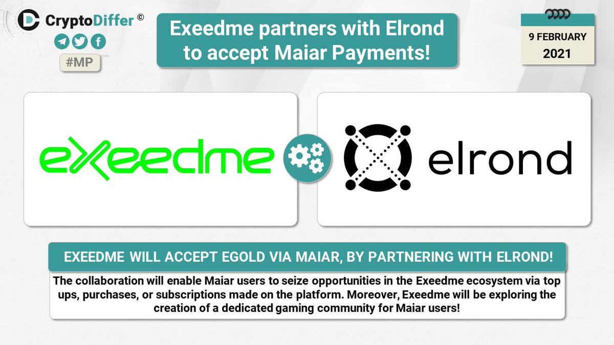 ❗️ <a href="/Exeedme/">Exeedme (now Skins Protocol)</a> $XED partners with @ElrondNetwork $EGLD to accept Maiar Payments!

Exeedme will accept eGold via Maiar, by partnering with Elrond! Moreover, Exeedme will be exploring the creation of a dedicated gaming community for Maiar users!.

👉 exeedme.medium.com/exeedme-partne…
