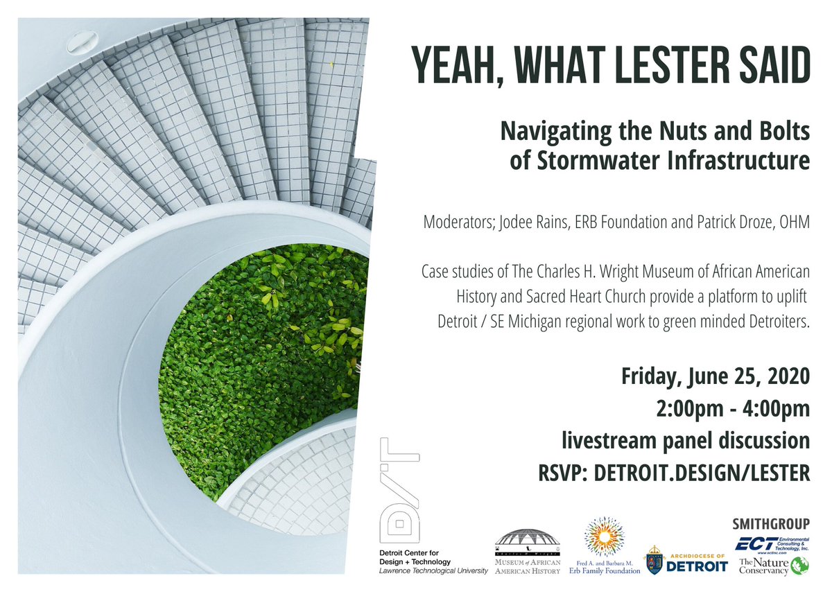 It's never too late to learn about #stormwater management. Watch the panel discussion from our 2020 Yeah, What Lester Said symposium with @SmithGroupCo <a href="/ErbFamilyFdn/">The Fred and Barbara Erb Family Foundation</a> <a href="/TheWrightMuseum/">Museum of African American History</a> <a href="/OHMadvisors/">OHM Advisors</a> @ectinc <a href="/nature_mi/">miNature</a> <a href="/shmsdetroit/">Sacred Heart Detroit</a> buff.ly/3i3Kb7Z #greenbuilding