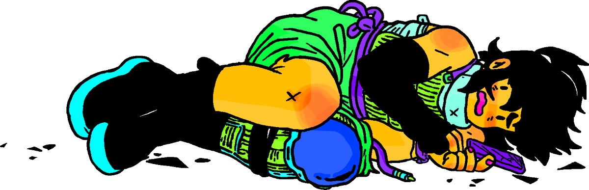 Next up,  @SaganYee stepped in to colour and shade the character. In Keiban's case, the shield is a separate image so won't show up here. Also, we colour our characters with a funky colour scheme to allow for easy palette swapping— which we'll show off a bit later.