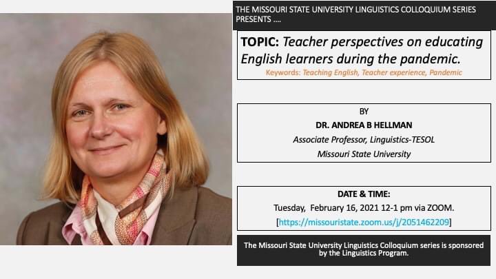 MCL Community: Please join us on February 16 from 12:00-1:00 pm for a talk by Dr. Andrea Hellman on educating English learners during the pandemic. Check out the flier for more information. We hope to see you there!