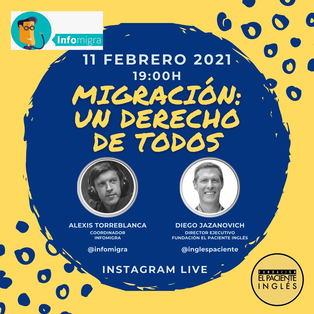 🔵 IG LIVE 📱💻🎥
Conversamos sobre migración.
¿Qué pasará con la nueva ley migratoria en Chile? ¿Cómo afectará la revalidación de títulos extranjeros?
Link: instagram.com/inglespaciente Jueves 11 febrero 2021
16H🇲🇽 17H🇵🇪🇨🇴 18H🇻🇪🇧🇴 19H🇨🇱🇦🇷 23H🇪🇸