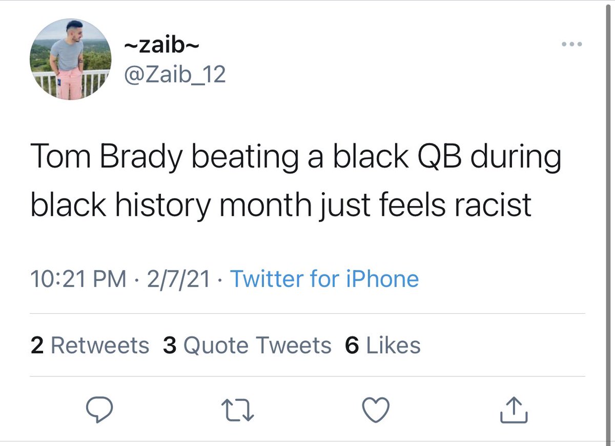Emmanuelharouno's tweet photo. Liberals are literally calling Tom Brady racist because he beat a Black man in football. Half of Tom Brady’s team is Black. Just when I think that I’ve seen everything that liberals could be offended by, this happens. God help us all. https://t.co/GdauhvtKl9