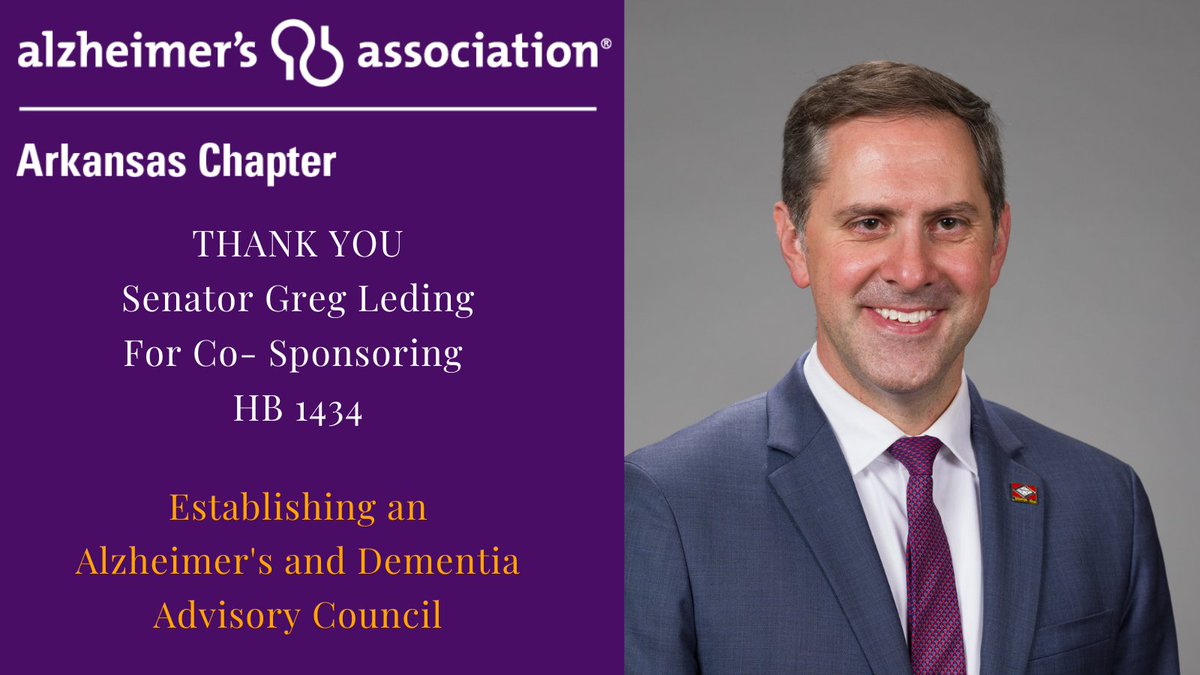 EndAlzAR's tweet photo. Thank you Senator @GregLeding for making dementia a priority by Co-Sponsoring #HB1434 #ALZAC #ENDALZ #ARLEG https://t.co/DTs7Scm9kO