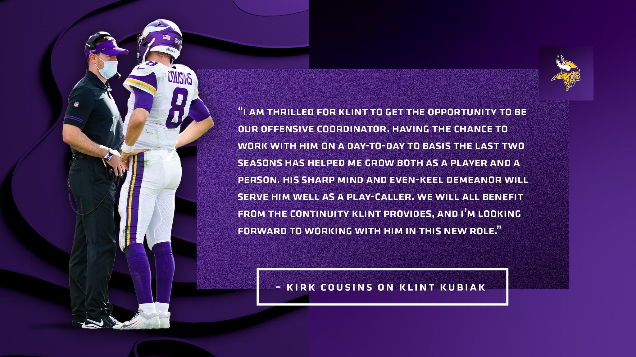 Minnesota Vikings Kirkcousins8 On New Vikings Offensive Coordinator Klint Kubiak Minnesota Vikings Kirkcousins8 On New Vikings Offensive Coordinator Klint Kubiak