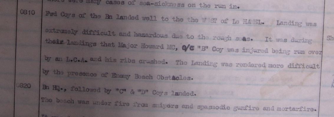 Given the time, these LCAs are almost certainly those of 554 Flotilla carrying 2 Devons. They were swept east by the tide and all of their accounts mention the obstacles and deep water. Their war diary should say east of Le Hamel – there were no landings west of the town.