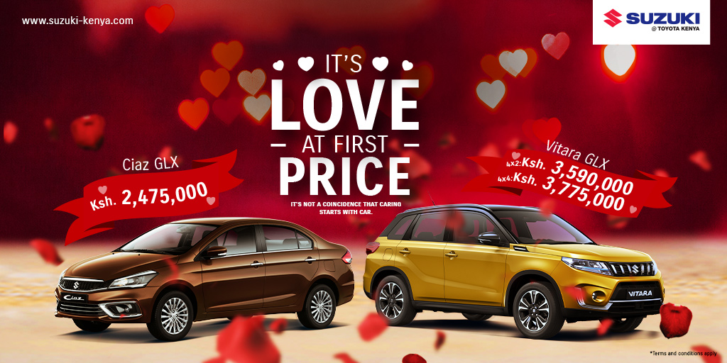 Fall in love at first price this Valentine's Day with our unbeatable deals on the stylish Ciaz and the versatile Vitara! Learn more here: suzuki-kenya.com #ValentinesOffer #Suzuki #CompactConfidence #DriveBrandNew