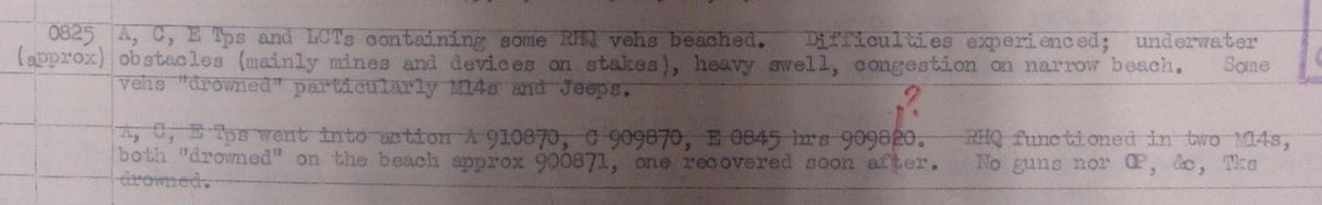 Again, based on the time, my best guess is that this is 33 LCT Flotilla landing 90 and 147 Regiment RA plus other vehicles. They landed around 0830, so this fits. The grid references in the 147 war diary also correspond to this location.