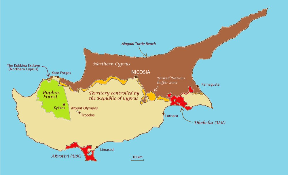  In Cyprus, Britain still holds on to Akrotiri and Dhekelia, while the island is partitioned between the sovereign south and the Turkish-occupied north, nominally independent but without international recognition. In fairness to the British, this mess preceded them.
