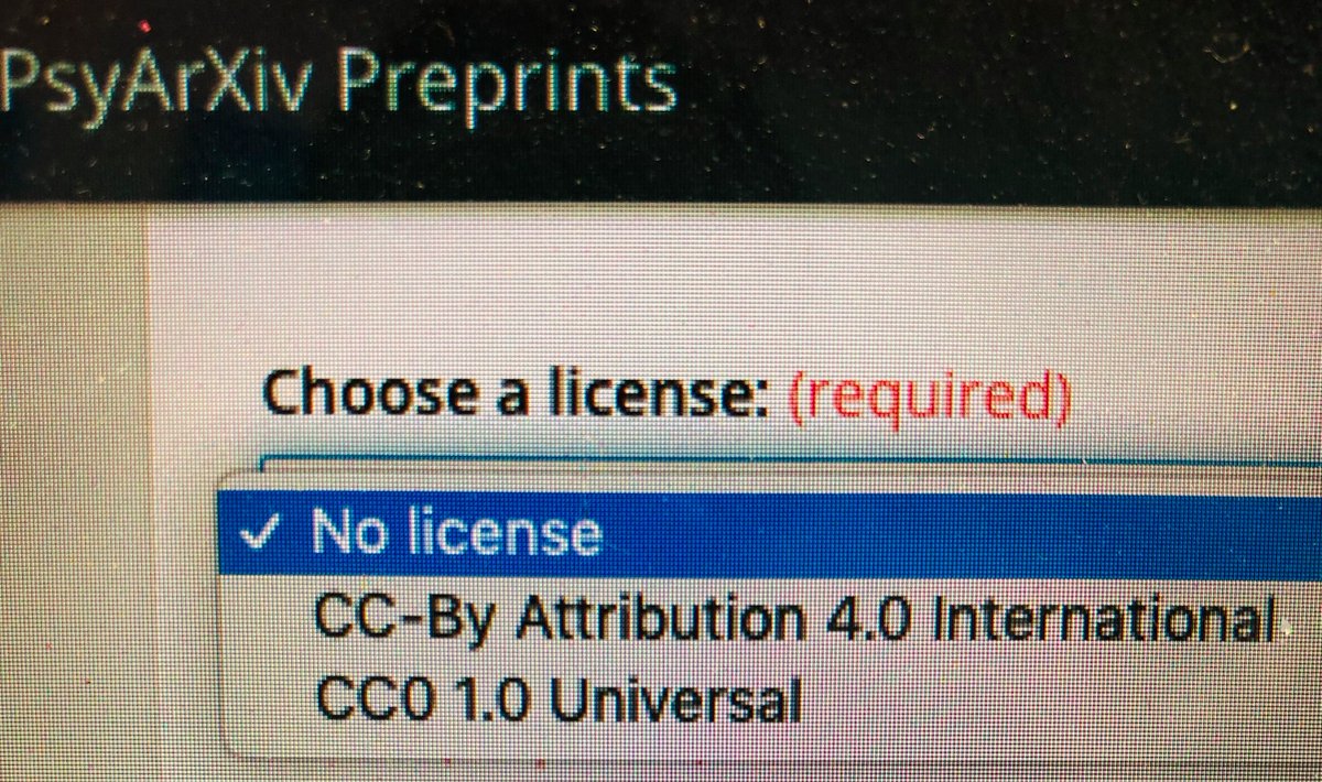 K_ReadLab's tweet photo. i'm embarrassed a little to admit that i can't figure this out on my own, but #devpsyc tweeps.. when you're uploading a #preprint to @PsyArXiv how do you decide what license to choose? i'm confuuused. what is standard? https://t.co/vTZb42GxbU