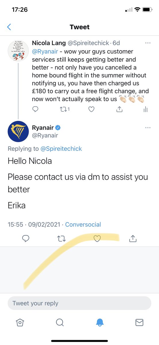 Spireitechick's tweet photo. @Ryanair you don’t answer you emails and when I reply back to your request to DM, I have a bot replying the same thing over and over!
Your customer service is poor and I will be seeking legal advice! https://t.co/S9ietaIdW3