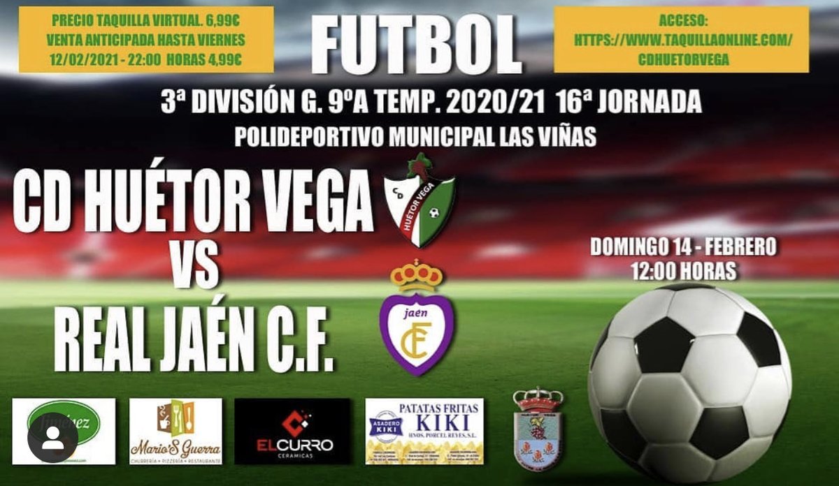 🚨 SORTEO🚨

➡️ ¿Quieres ver GRATIS el partidazo del domingo entre el <a href="/CD_HuetorVega/">CD Huétor Vega</a> y el <a href="/RealJaenCF/">Real Jaén C.F.</a>?

👉 Para optar a un código TV sólo tienes que SEGUIRNOS si aún no lo haces, RETUITEAR este tuit y esperar a ser uno de los 2 ganadores.

⏰ Tenéis hasta el viernes a las 14 h.